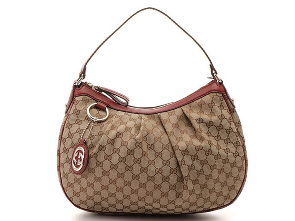Gucci Hobo Bag GG Canvas Calfskin Beige Cream Red